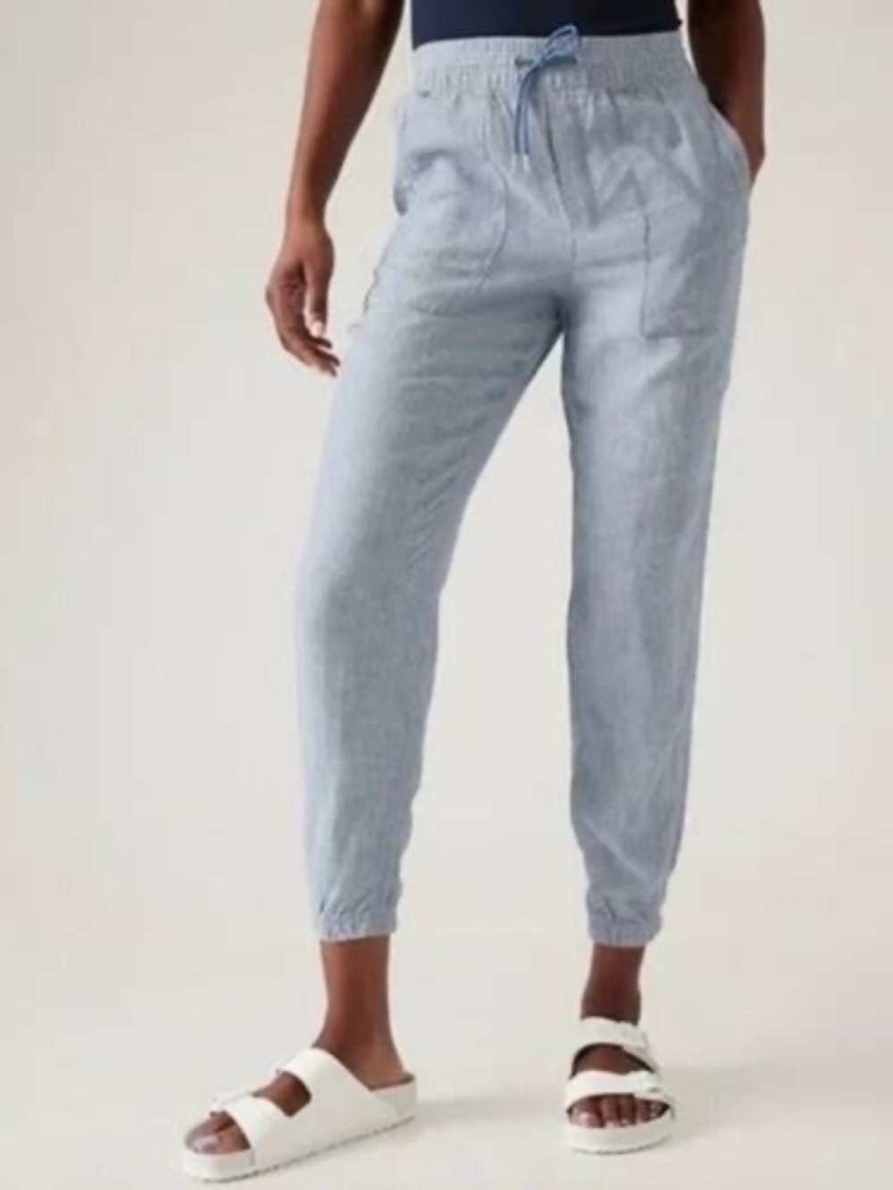 Athleta Cabo Linen Jogger Chambray Blue Size 12 Petite